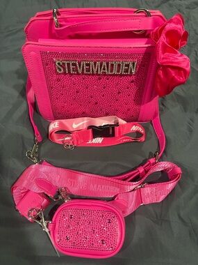 Steve Madden Neon Pink Rhinestone Crossbody with Detachable Coin Pouch